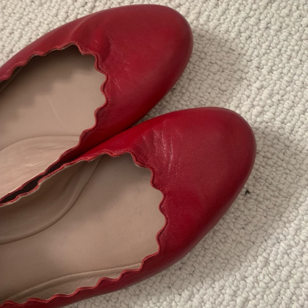 Red Chloe Scalloped Ballet Flats